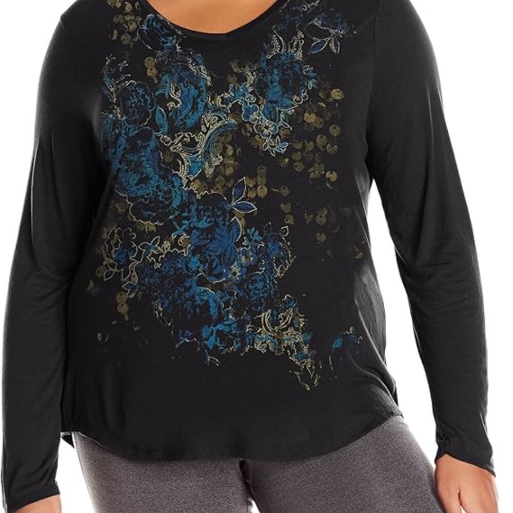 JUST MY SIZE Women's Plus Size Long Sleeve Graphic V-Neck Tee